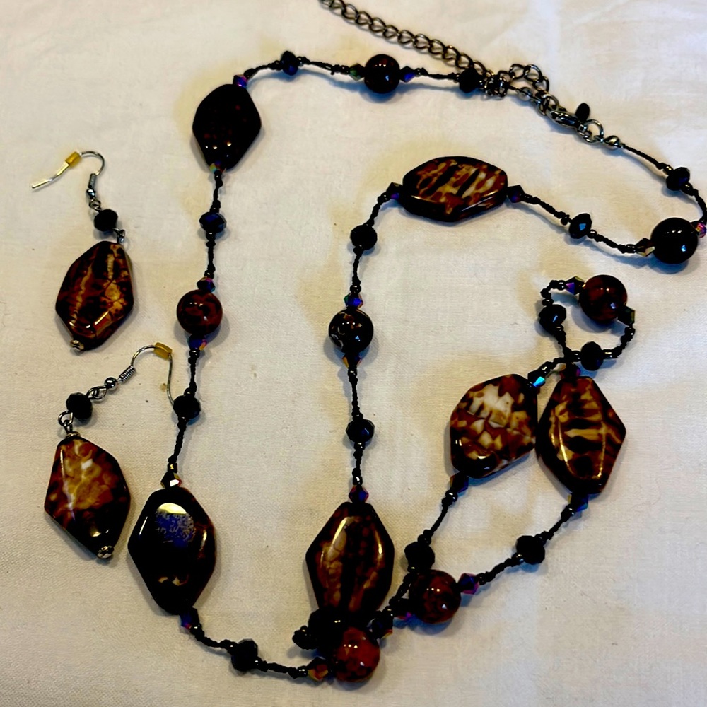 Premier design stone and glass necklace and earrings set